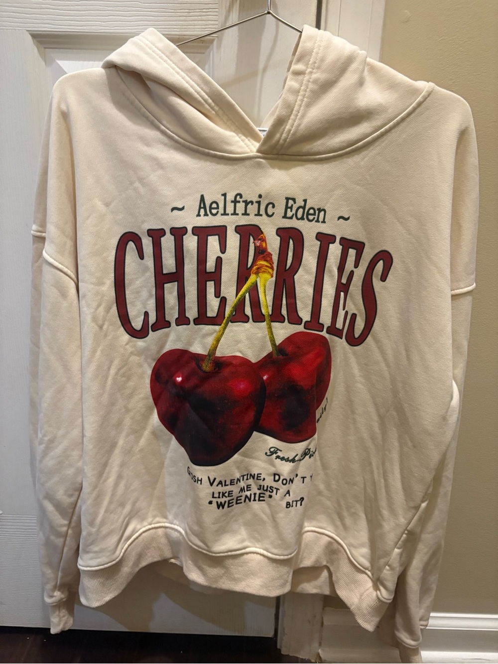 Aelfric Eden Cream Hoodie with Red Cherry Graphic Medium